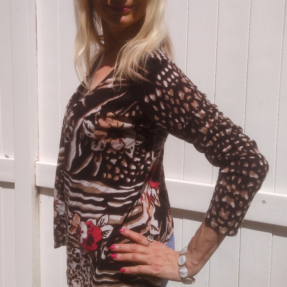 Cache Leopard Print Open Front Sweater Small - image 5